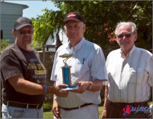Peoples Choice Winner; Dave (Dodge Bros.) Grimmon presents Norm Crawford, Belleville Ont. with trophy, Ken Taylor, Legion Branch 160.